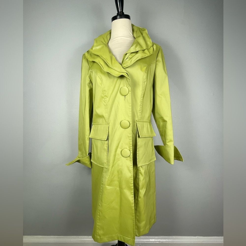 Joseph Ribkoff Limey Trenchy Ruffle Neck Coat